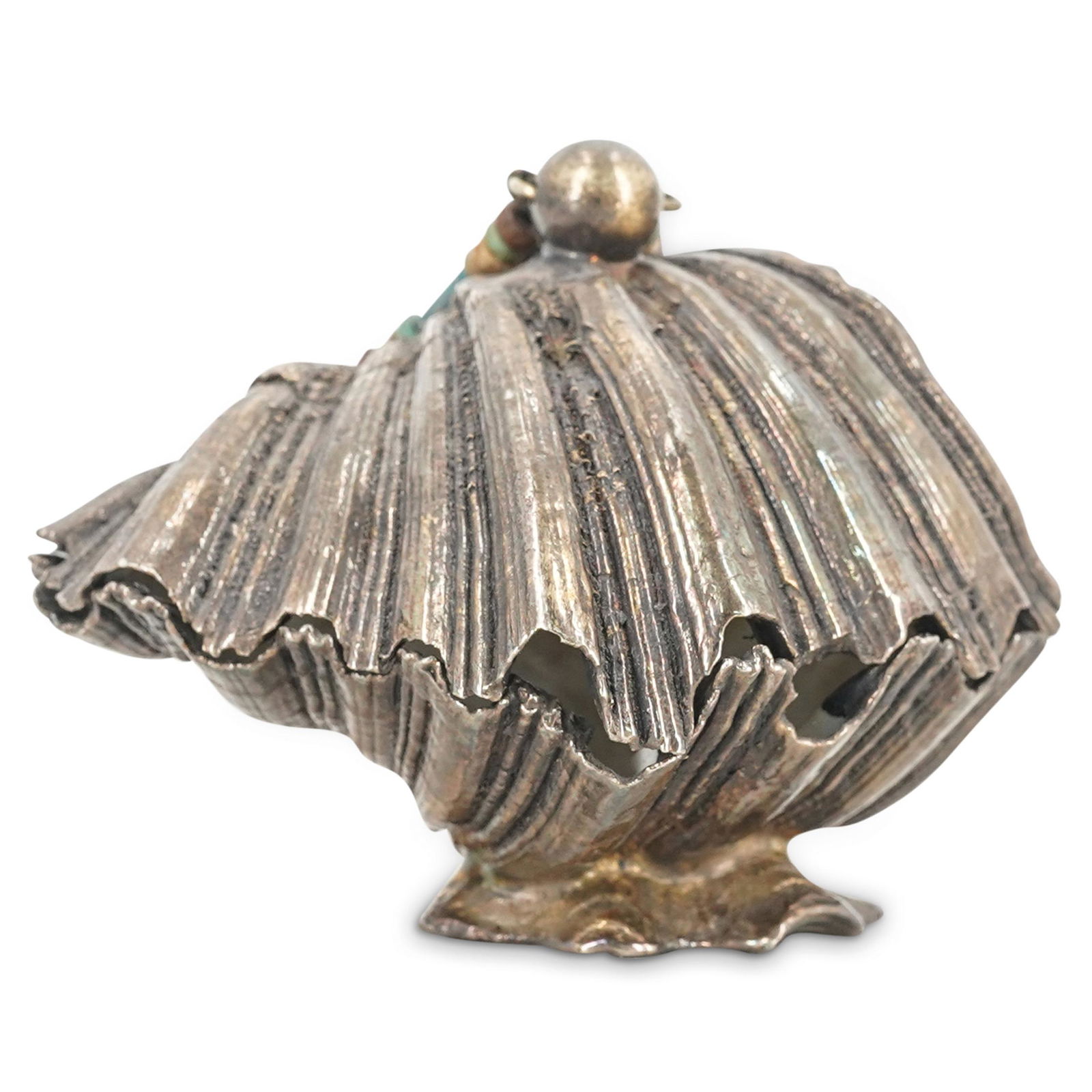 Silver Overlaid Seashell Box with Faience Beads (1 of 7)