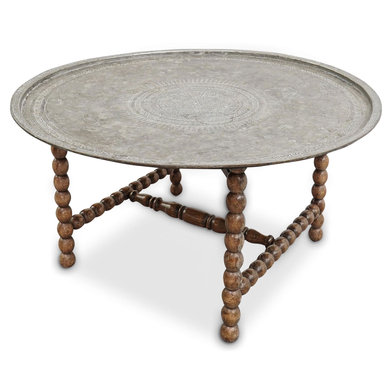 Large Islamic Copper and Silver Tray on Wood Base (1 of 6)