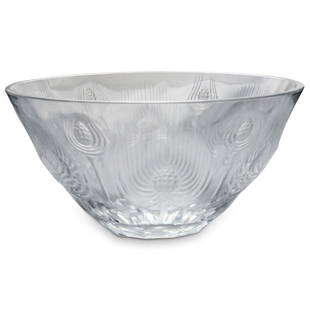 Lalique "Thistle" Crystal Center Bowl: DESCRIPTION: A Lalique "Thistle" crystal bowl, in clear crystal with thistle plant decorative motifs. Marked with etched "Lalique France" signature. (Ref. P5). CIRCA: 20th Century. ORIGIN: