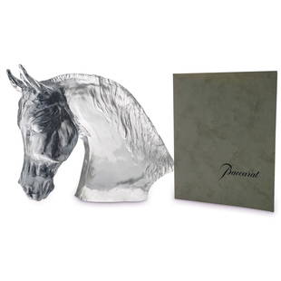 Large Baccarat "Cote De Cheval" Crystal Horse Sculpture: DESCRIPTION: Antique Baccarat crystal "Cote De Cheval" horse sculpture with paperwork from: "30 bis, Rue de Paradis, Paris 10" stamped by the director of Baccarat. Engraved Baccarat stamp at