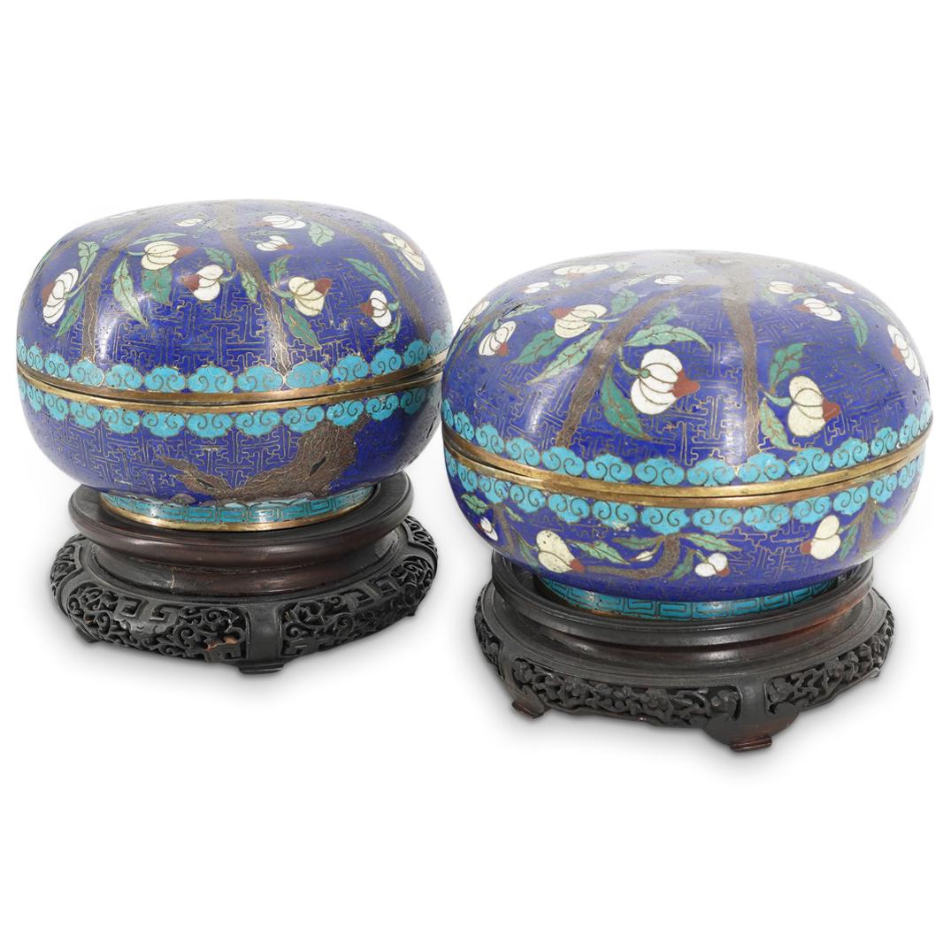 Pair Of Cloisonne Covered Circular Boxes (1 of 12)