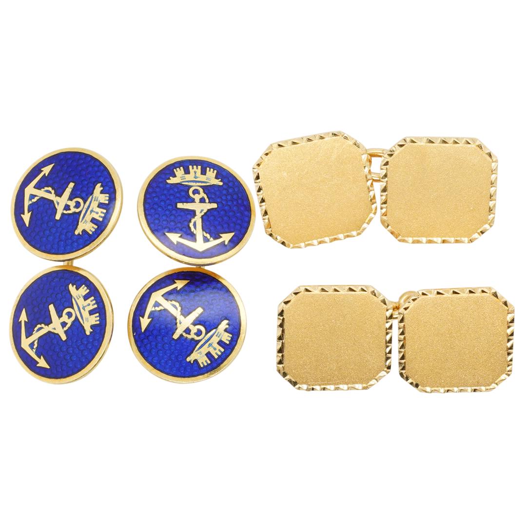 (4 Pc) 18k Gold and Enamel Cufflinks (1 of 5)