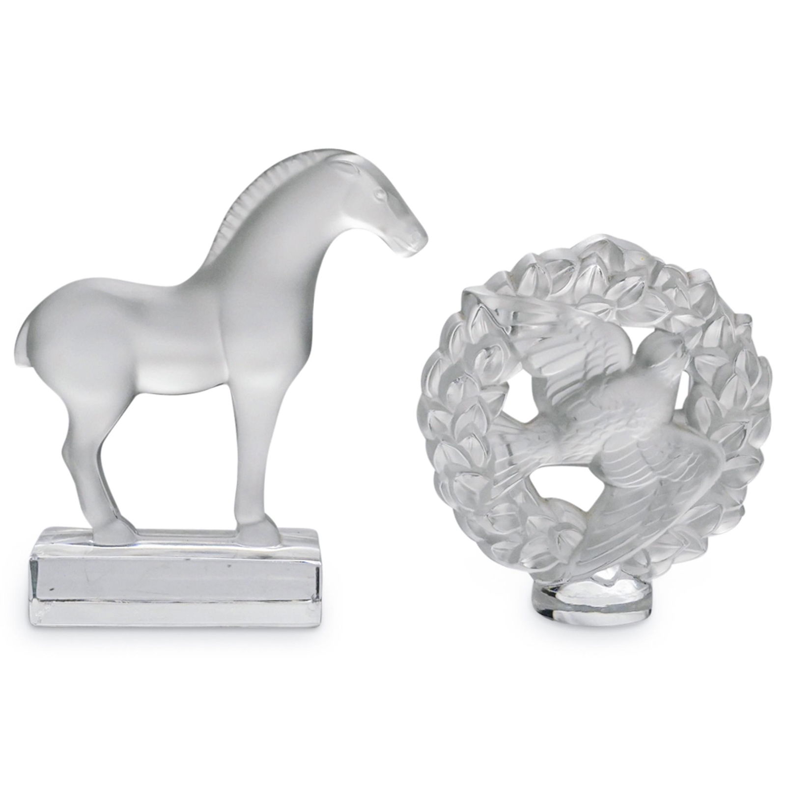 (2 Pc) Lalique "Tang Horse" & "Pax Dove" Crystal Paperweights (1 of 6)