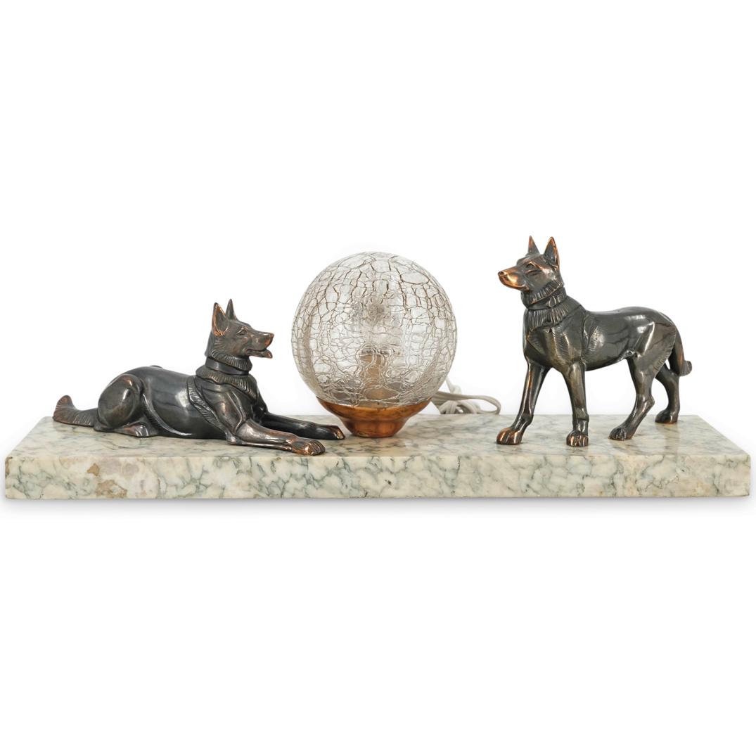Art Deco Marble & Spelter Shepherd Dogs Lamp (1 of 6)