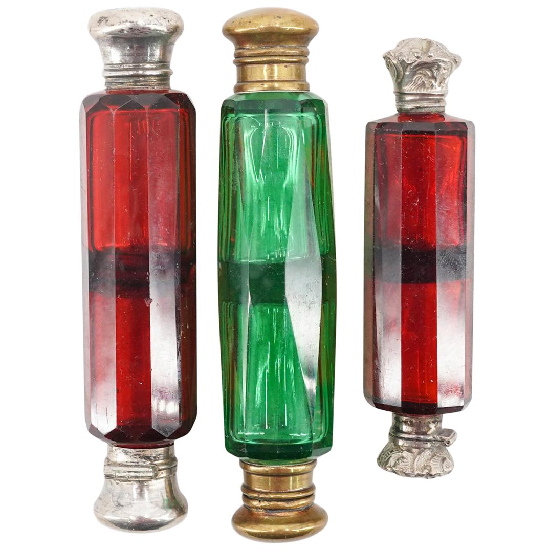 (3 Pc) Victorian Double Glass Perfume Bottles Set (1 of 6)