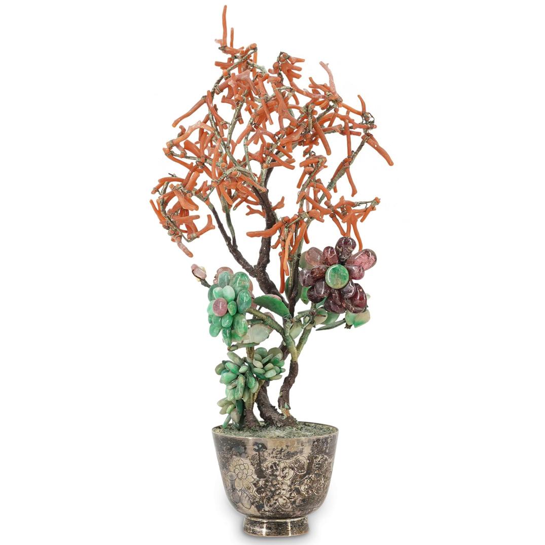 Chinese Coral & Jade Tree In 800 Silver Planter (1 of 6)