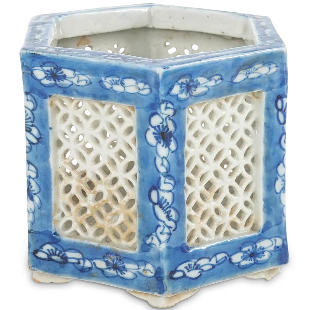 Antique Chinese Hexagonal Reticulated Porcelain Vase (1 of 4)