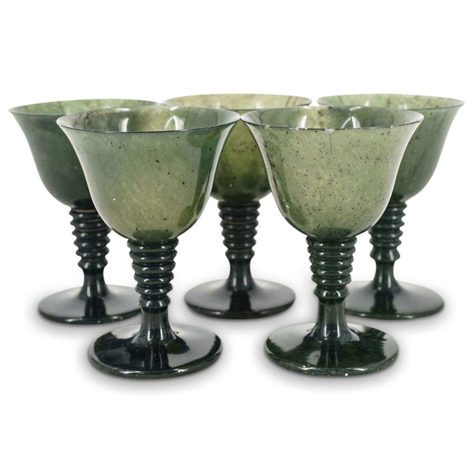 (5 Pc) Chinese Spinach Jade Goblet Set (1 of 6)
