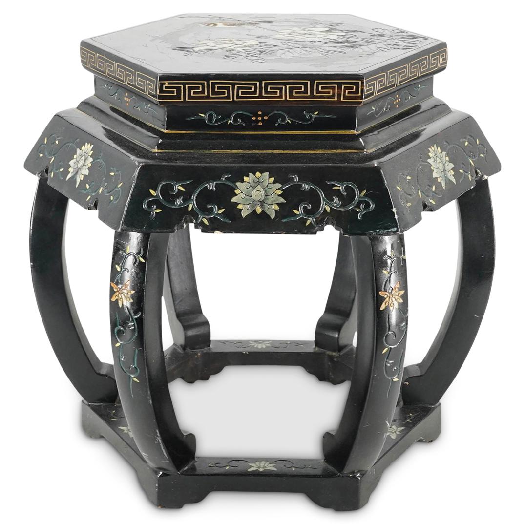 Chinese Lacquered Wood And Mother Of Pearl Drum Stool (1 of 6)