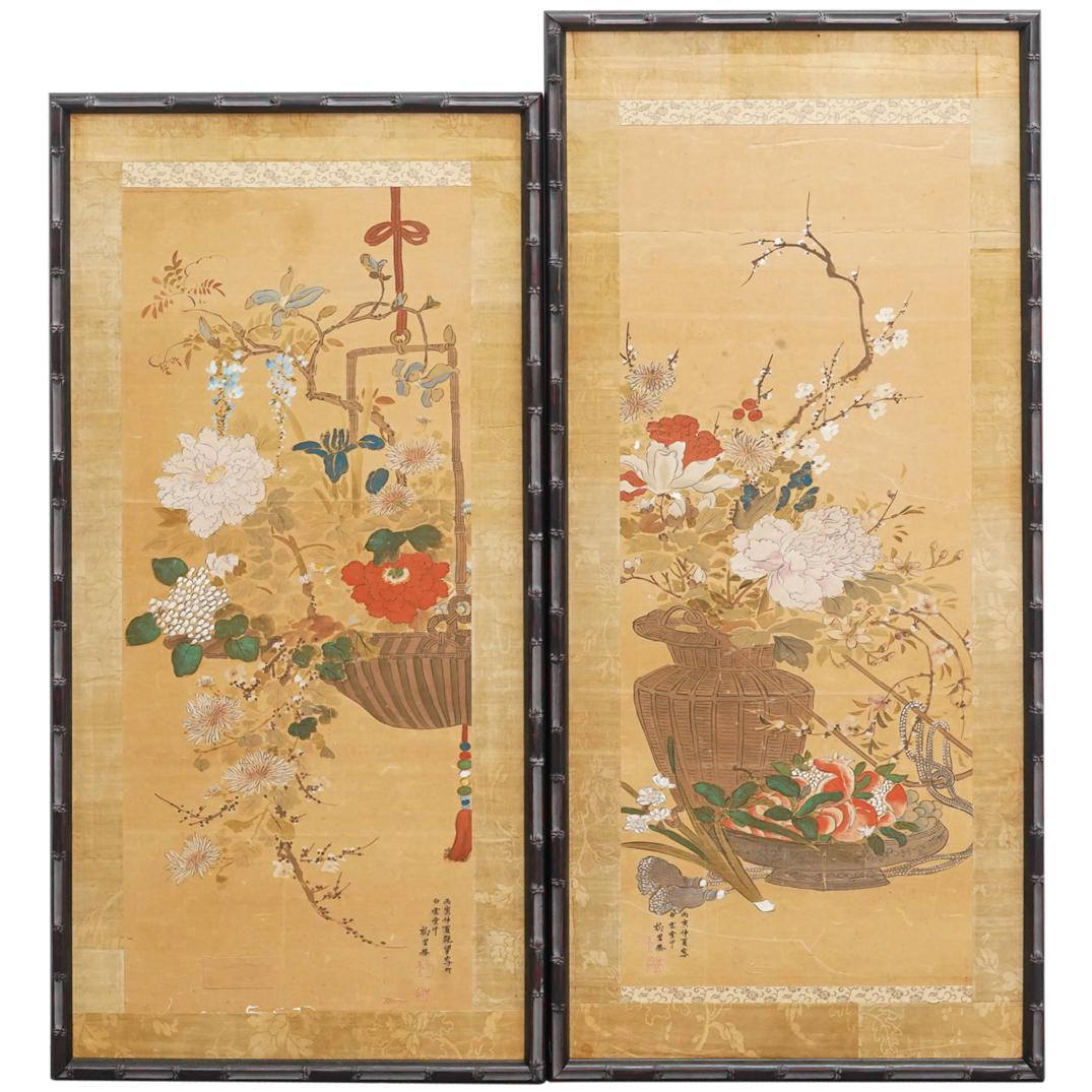 (2 Pc) 18th Cent. Yanagisawa Kien Scroll Paintings (1 of 10)