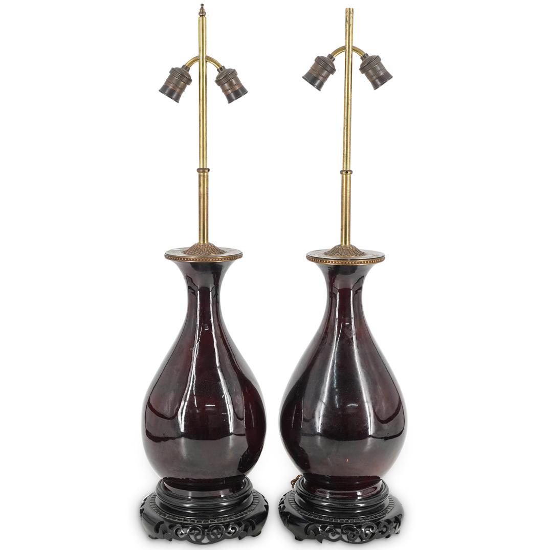 Pair Of Chinese Oxblood Flambe Converted Vases (1 of 5)