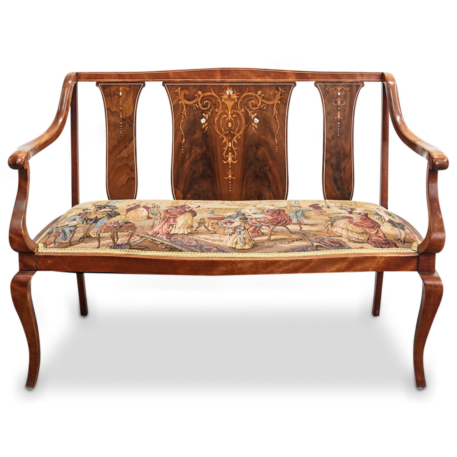 Wooden Bench Embroidered With Salon Scene (1 of 7)