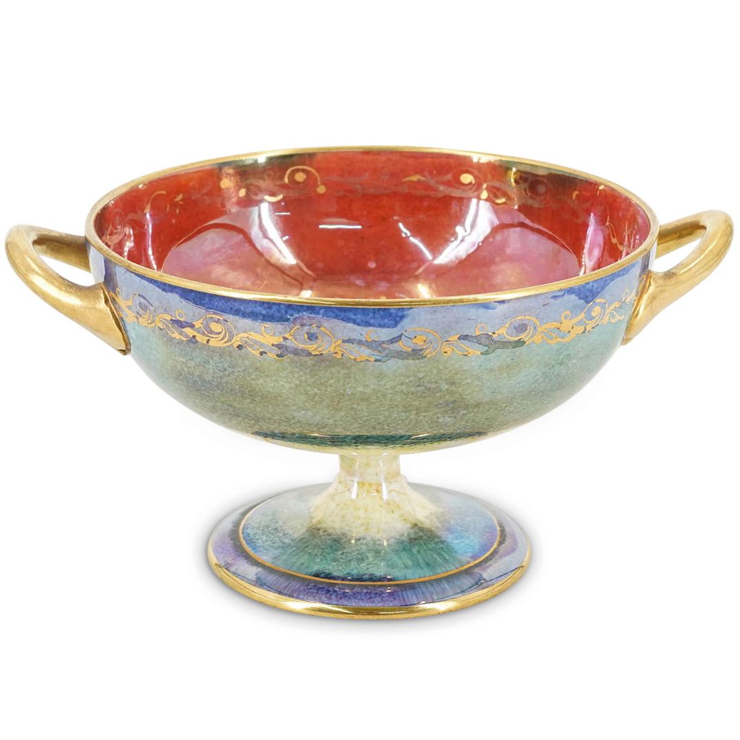 Art Deco Mintons Lustre Porcelain Small Compote Bowl: DESCRIPTION: An Art Deco Mintons lustre porcelain small handled compote bowl, hand painted with a central decoration depicting a fruit motif. Marked with "Mintons England" hallmark. CIRCA: Early to Mi