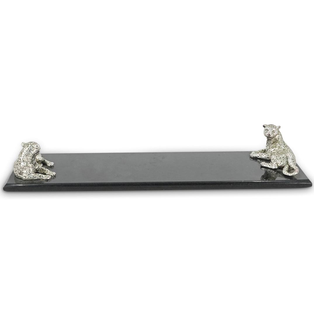 Figural Black Slate & Metal Cheetah Bread Board (1 of 4)