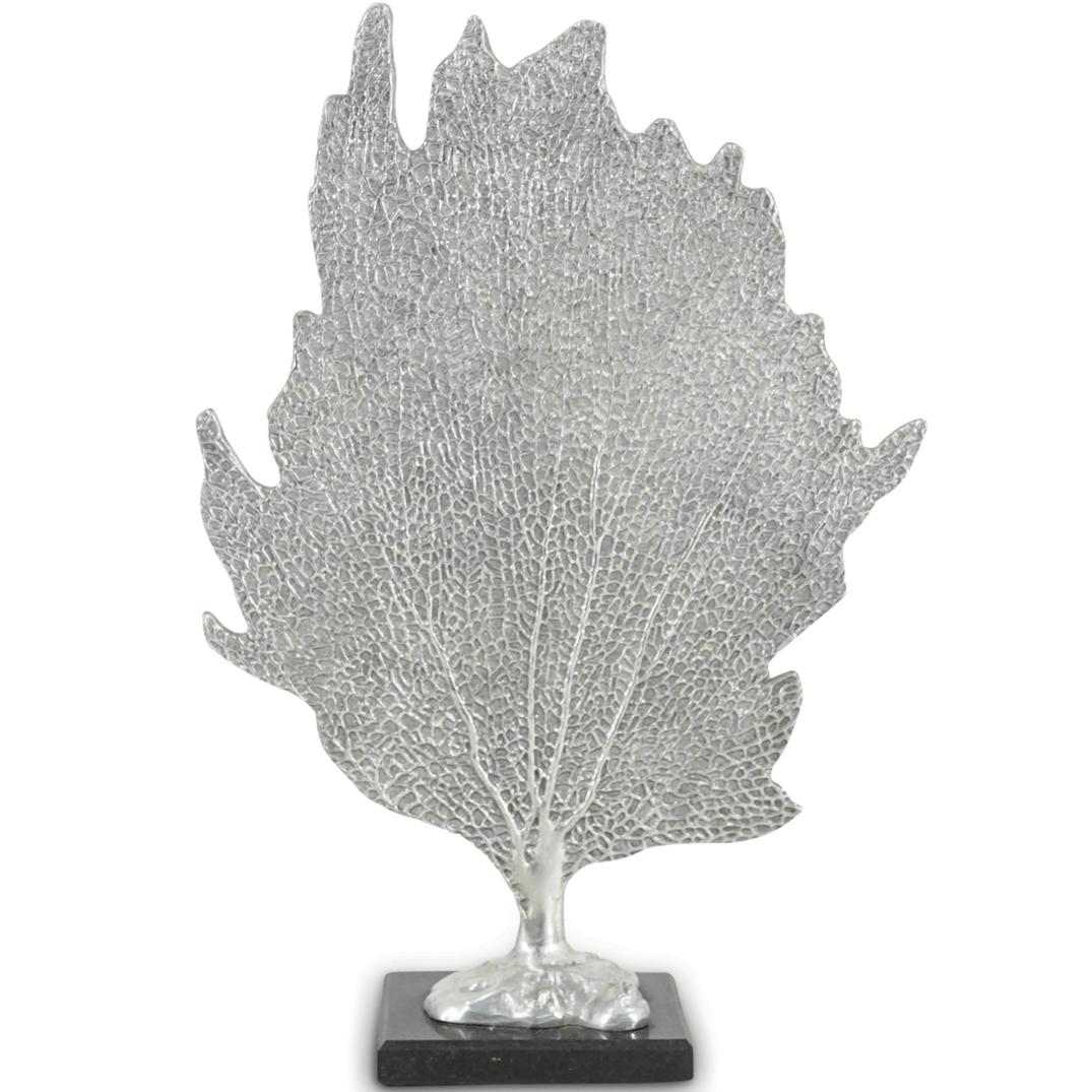 (2Pc) Arthur Court Aluminum Leaf Sculpture & Figural Crystal Bowl: DESCRIPTION: (2Pc) Arthur court leaf sculpture and figural crystal bowl. (1) Aluminum leaf sculpture on black stone base with details of leaf veins. Impressed at the bottom "Arthur Court 2006". (1) Cr
