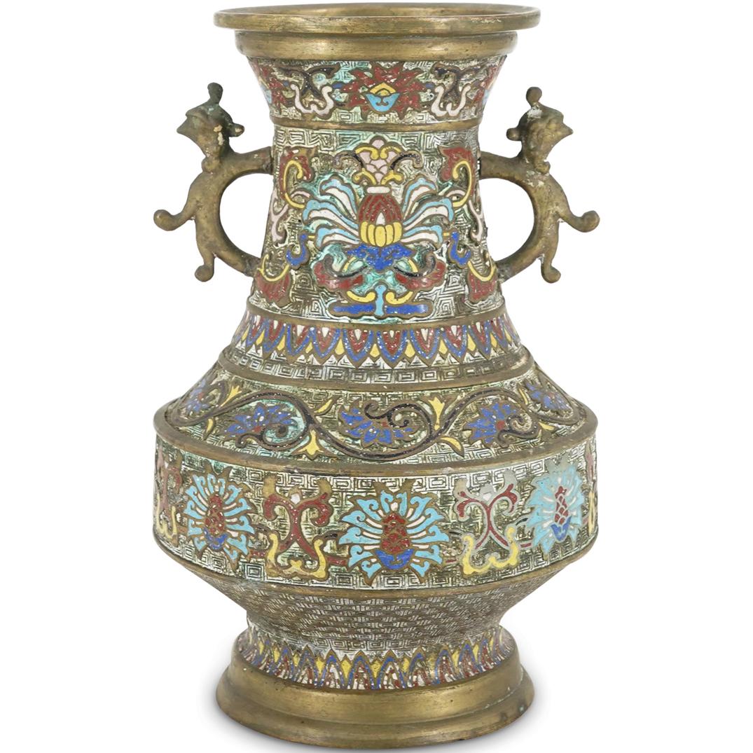Japanese Champleve Enamel Bronze Vessel (1 of 5)