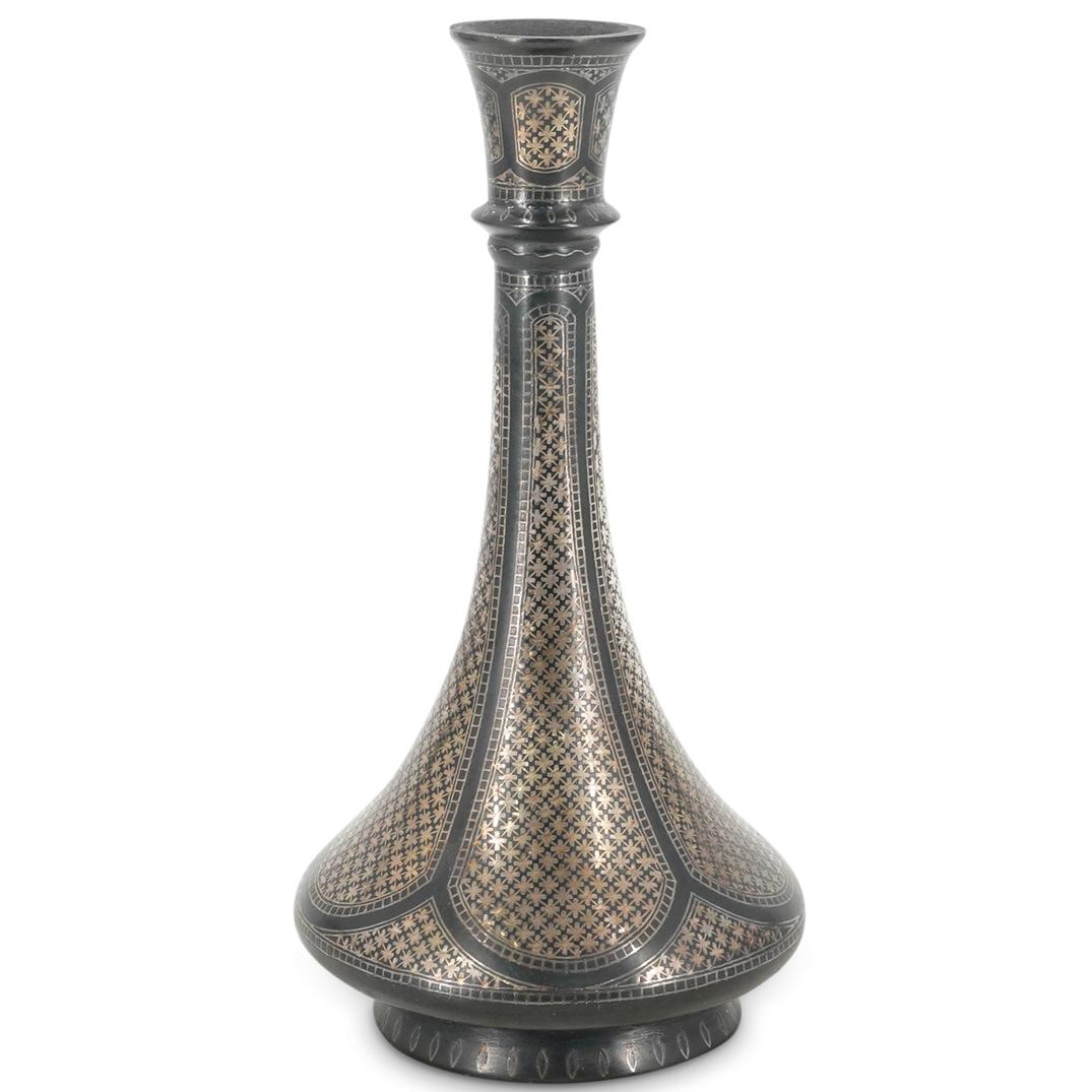Antique Islamic Silver Inlaid Bidri Vase (1 of 4)