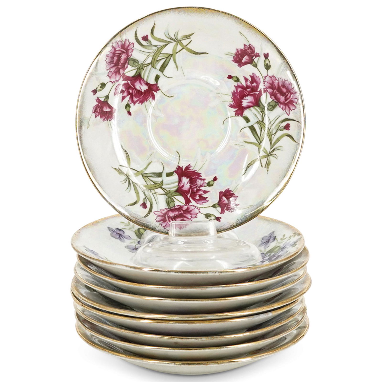(9 Pc) Japanese Ucagco Iridescent Porcelain Plates Set (1 of 8)