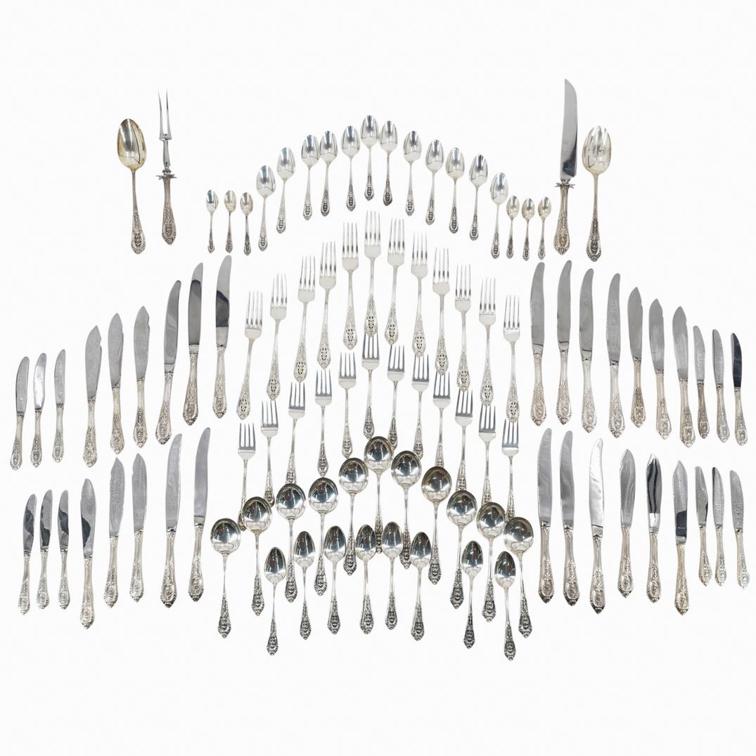 (116Pc) Wallace Sterling "Rose Point" Silver Flatware Set (1 of 9)