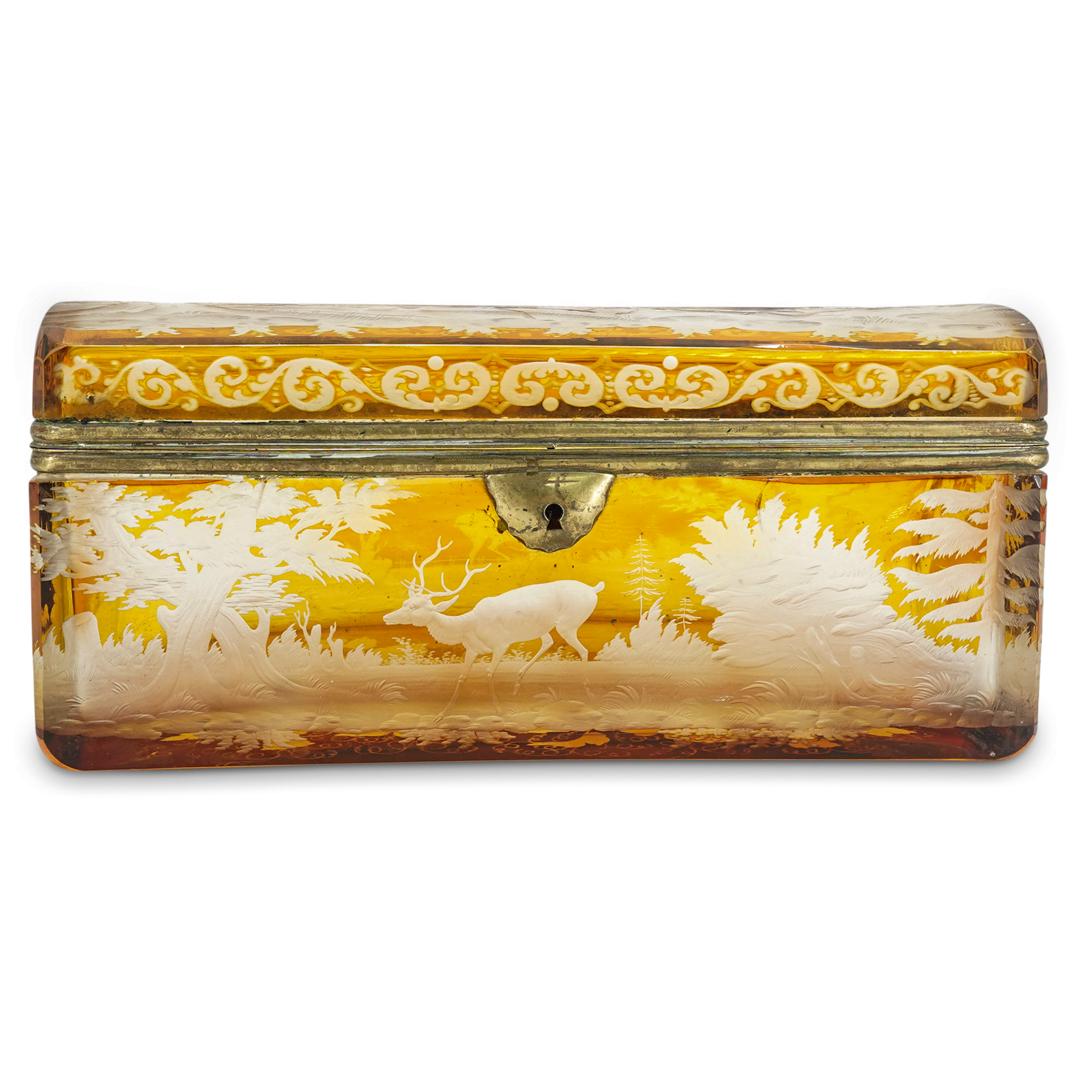 Bohemian Amber Intaglio Glass Casket Box (1 of 10)