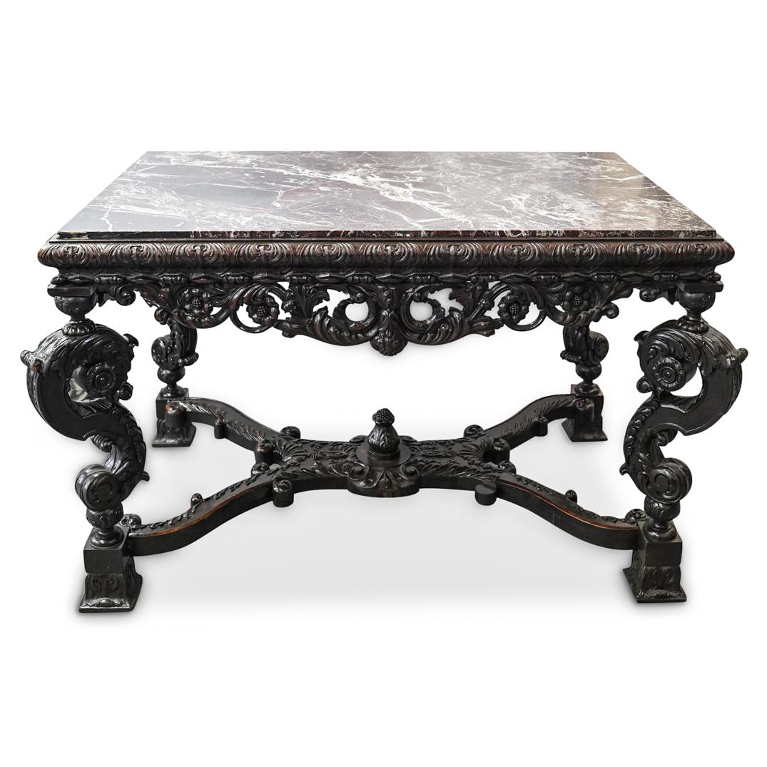 Ornate Carved Wood & Marble Table (1 of 8)