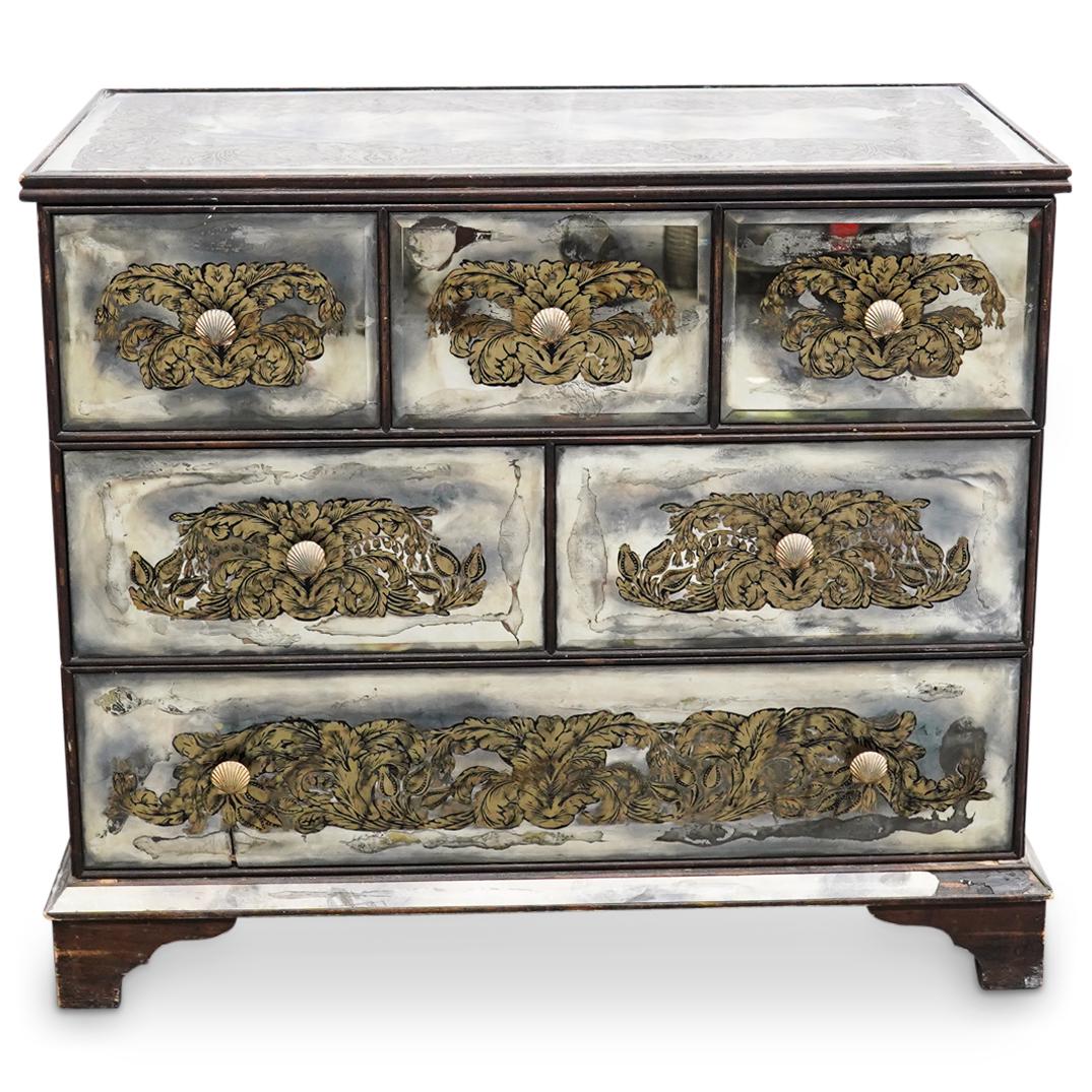 Antique Italian Reverse Painted Mercury Mirrors & Wood Dresser (1 of 10)