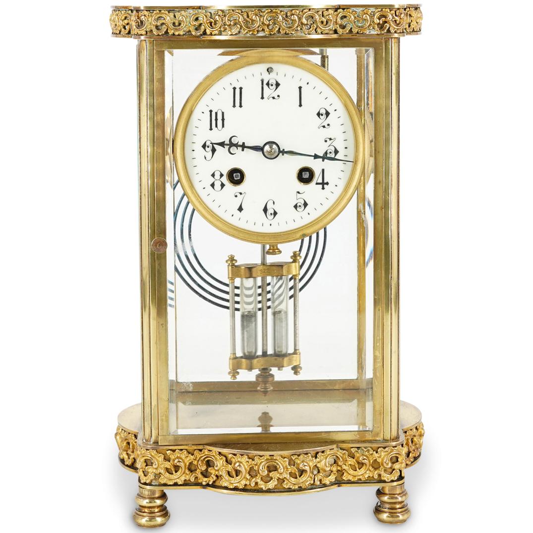 French H&H Gilt Bronze Crystal Regulator Eight Day Mantel Clock (1 of 9)