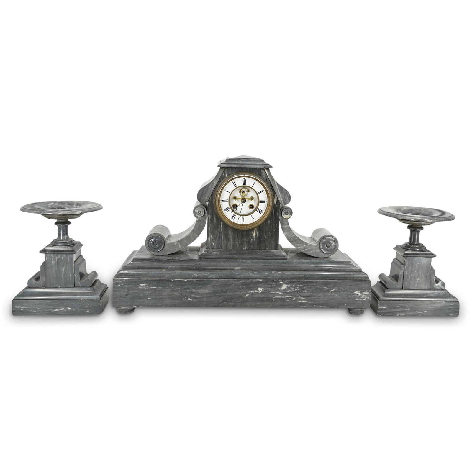 (3 Pc) French Open Escapement Eight Day Mantel Clock With Tazzas (1 of 11)