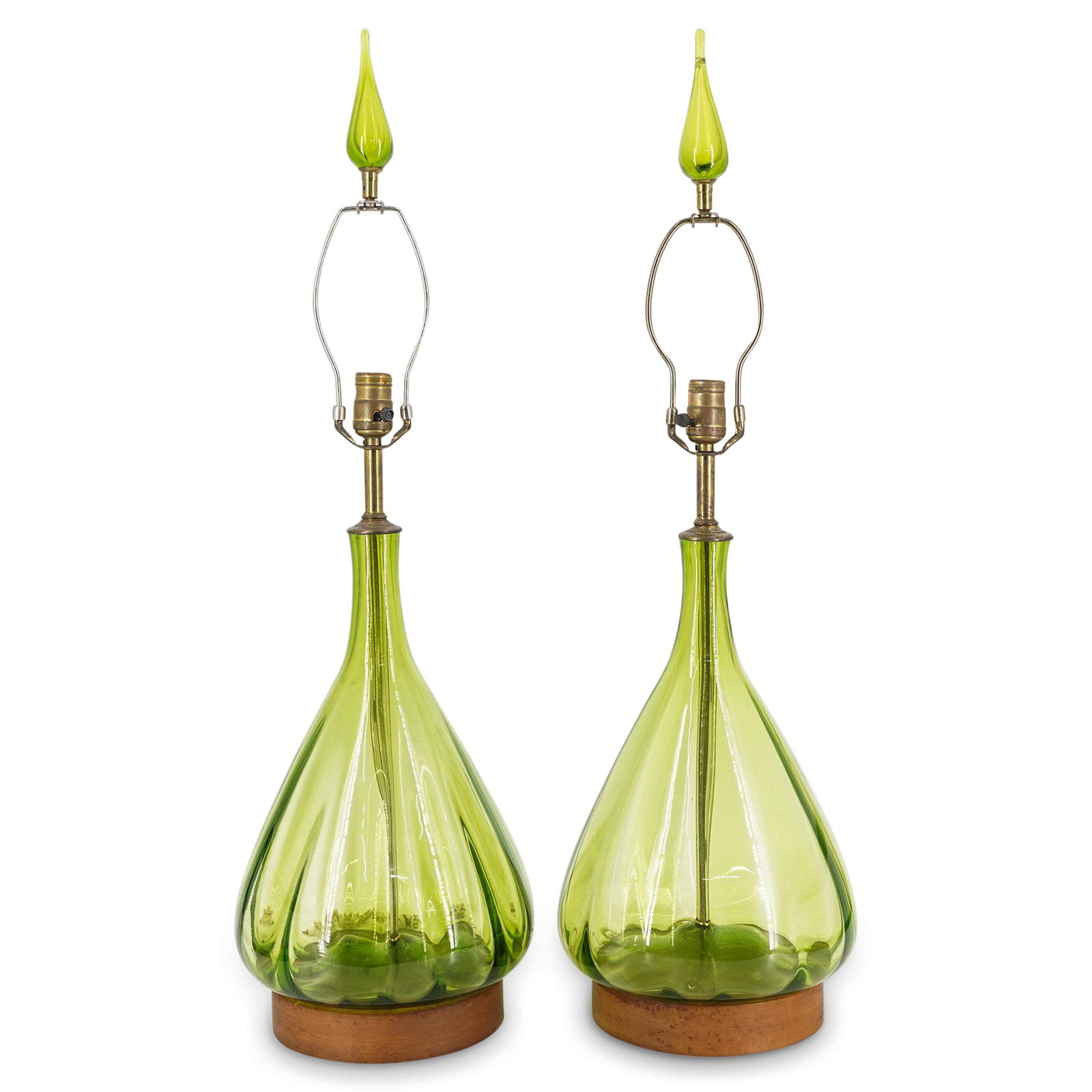 Pair of Blenko Ribbed Bulbous Glass Lamps (1 of 4)