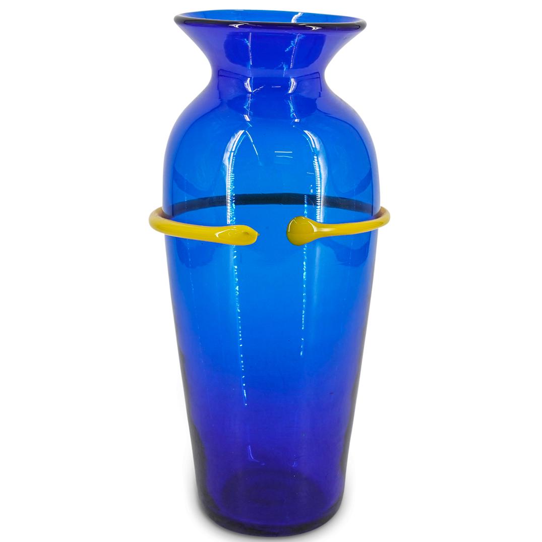 Blenko Blue Shouldered Vase With Yellow Reed (1 of 8)