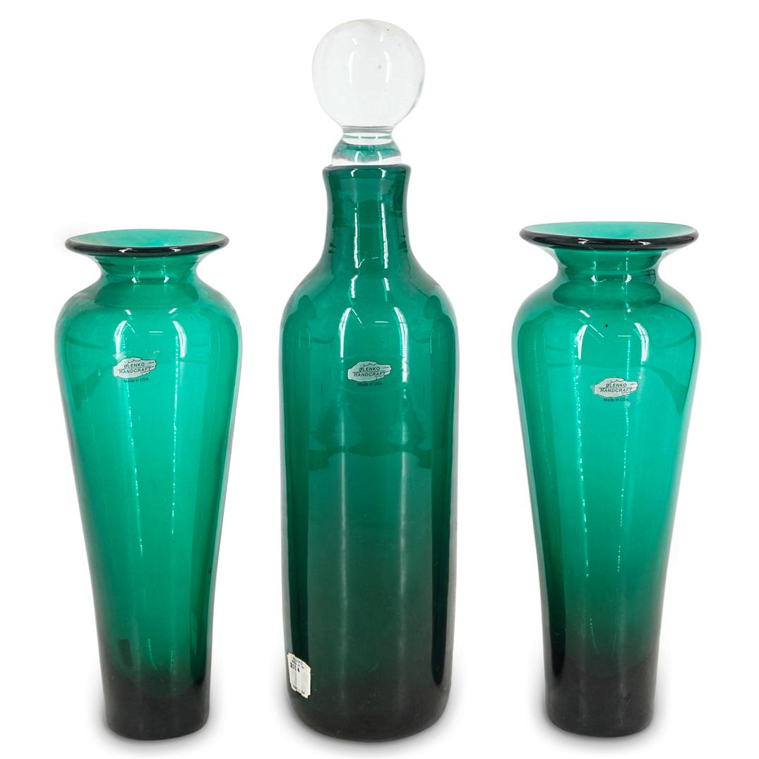 (3 Pc) Blenko Emerald Glass Vase And Decanter Lot (1 of 11)