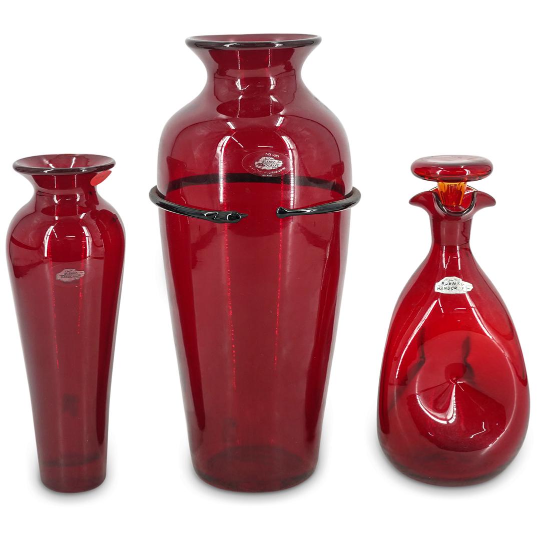 (3 Pc) Blenko Ruby Vase And Decanter Lot (1 of 10)