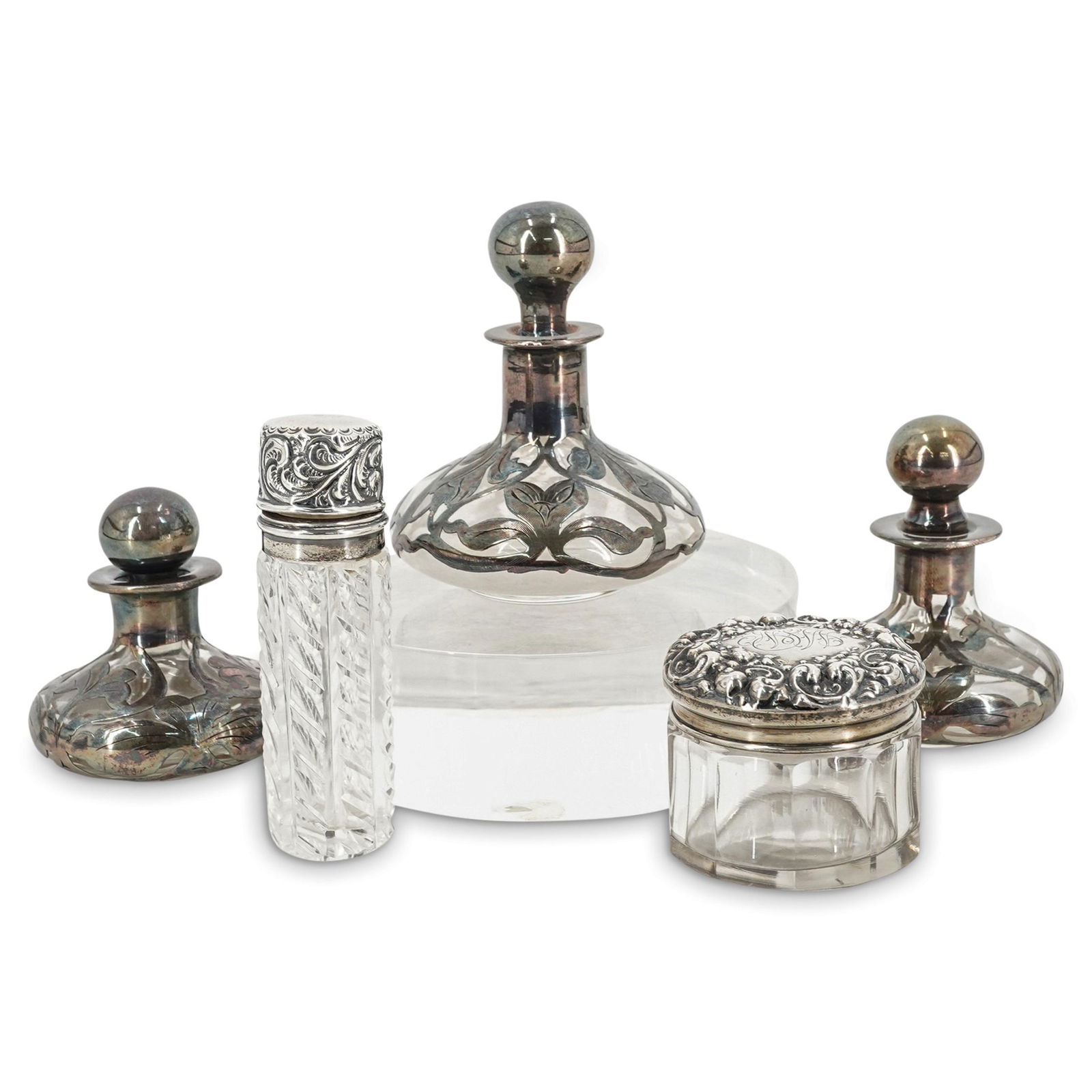 (5 Pc) Sterling Silver And Glass Vanity Vessels (1 of 11)