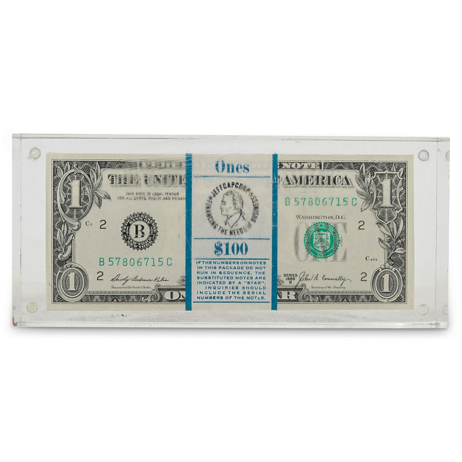 $100 Dollar Single Bills Lucite Acrylic Block Paperweight (1 of 6)