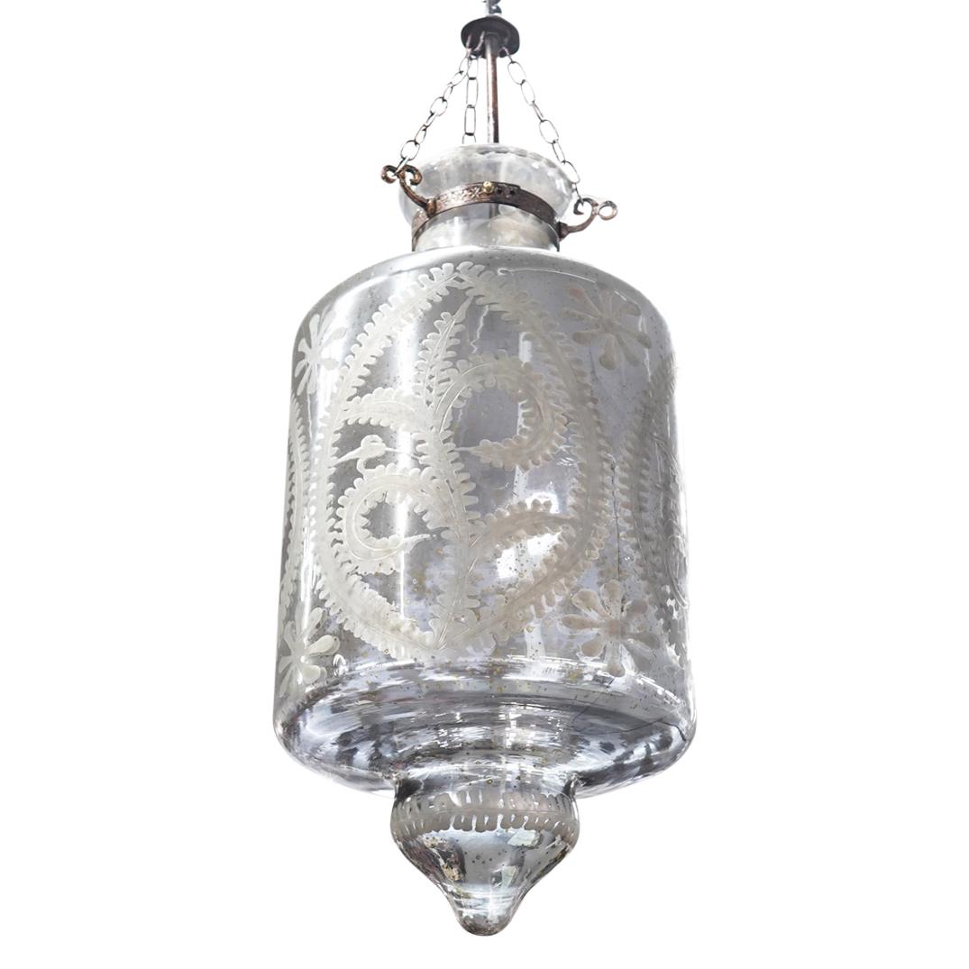 Etched Glass Silvered Lantern Pendant Light (1 of 3)