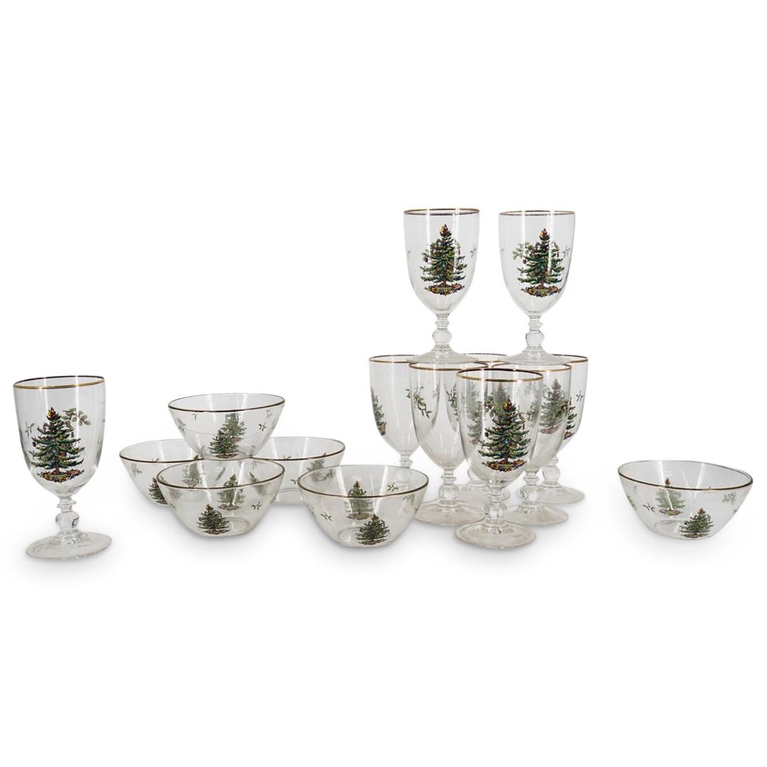 (15 Pc) English Spode "Christmas Tree" Glassware Set (1 of 6)