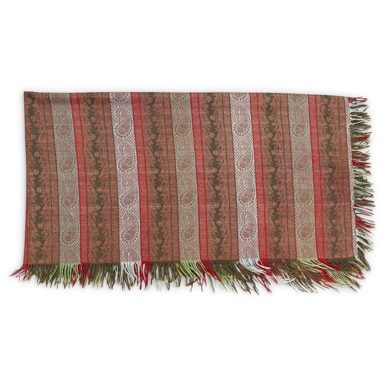 Antique Persian Afghan Blanket: DESCRIPTION: Antique Persian afghan blanket featuring polychrome paisley designs in rows throughout. CIRCA: 20th Century ORIGIN: Oriental DIMENSIONS: W: 60" L: 114" Have a similar item to sell? Contac