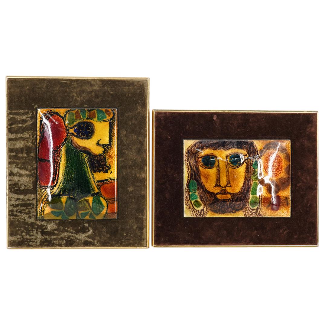 (2Pc) Abstract Signed Campbell Enameled Copper Plaque Paintings (1 of 8)