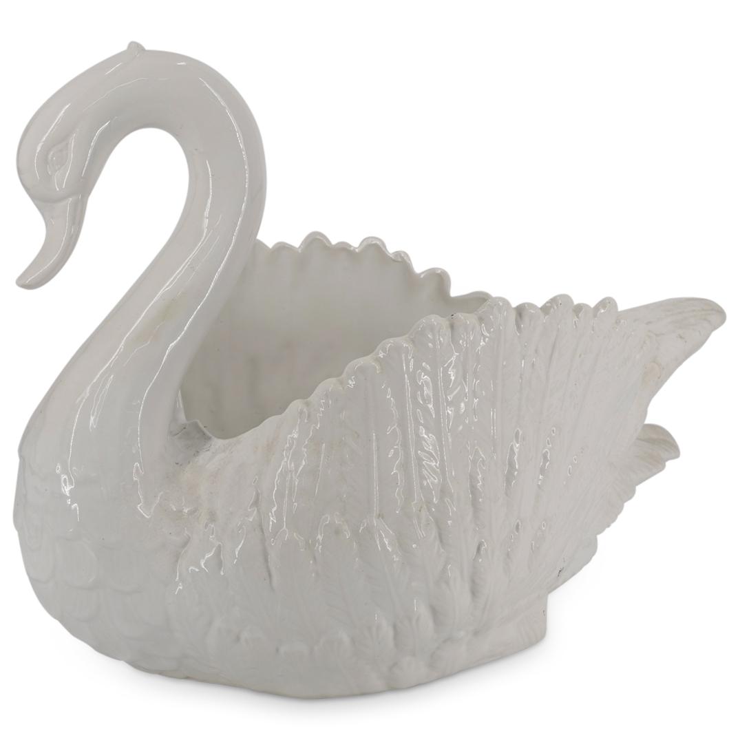 Large Italian Glazed Porcelain Swan Planter (1 of 5)