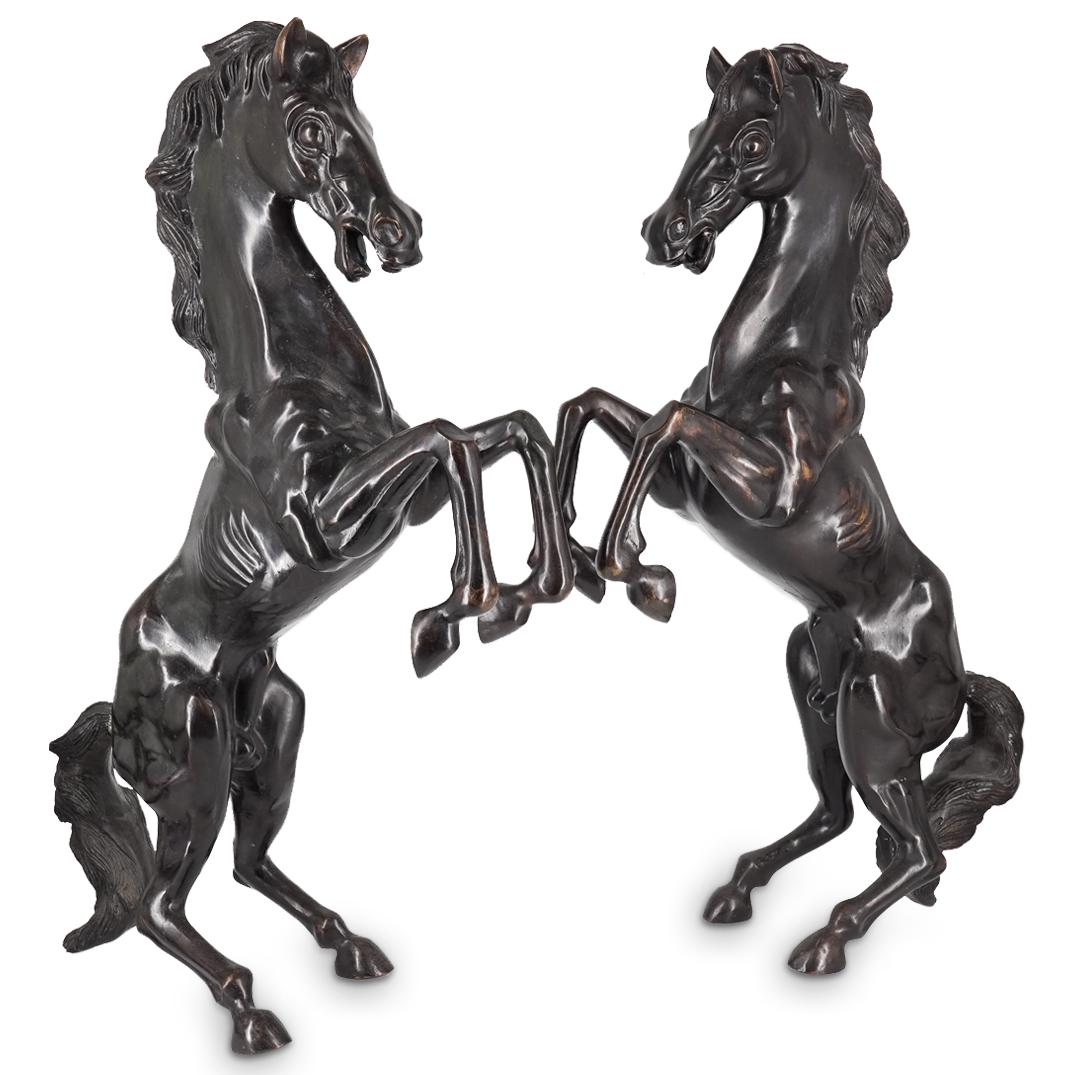 Pair of Large Bronze Rearing Horses (1 of 7)