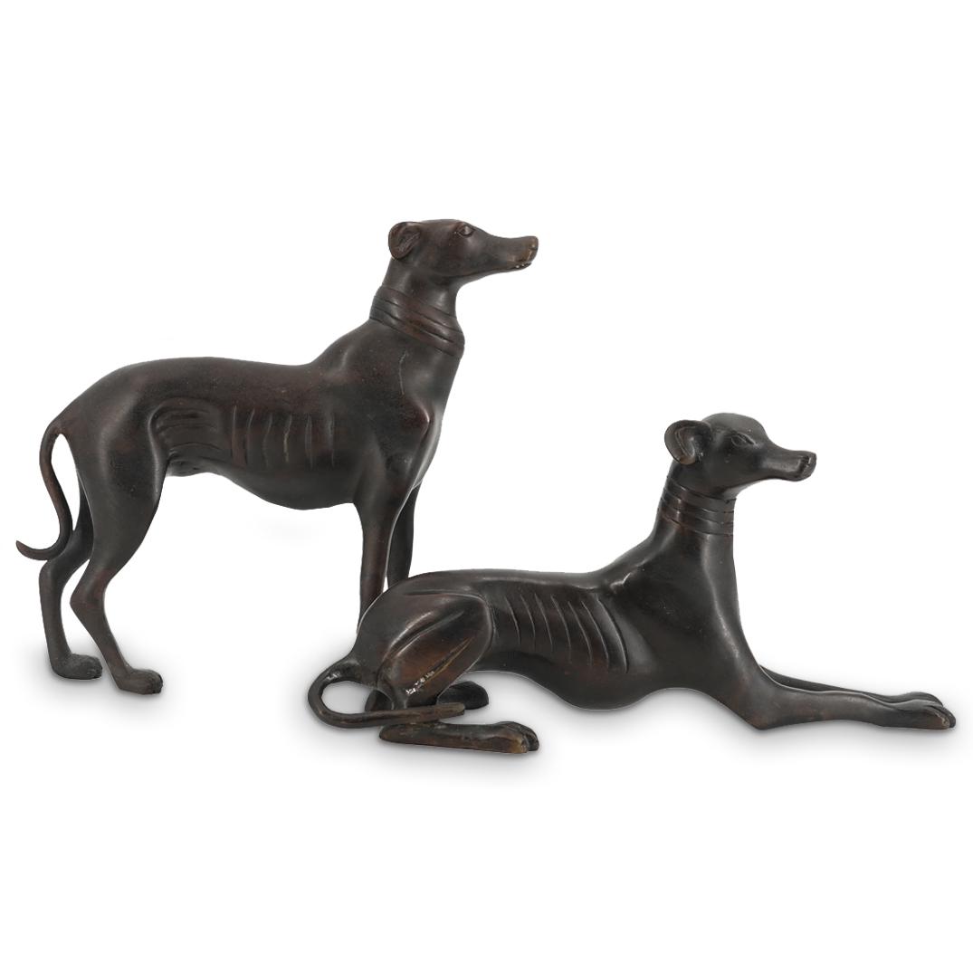 (2Pc) Pair of Mid Century Bronze Greyhound Sculptures (1 of 5)