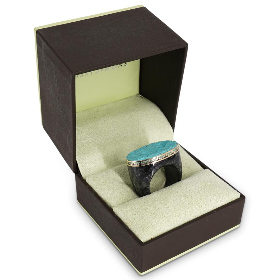 14K Gold Carved Turquoise And Black Jadeite Ring (1 of 6)