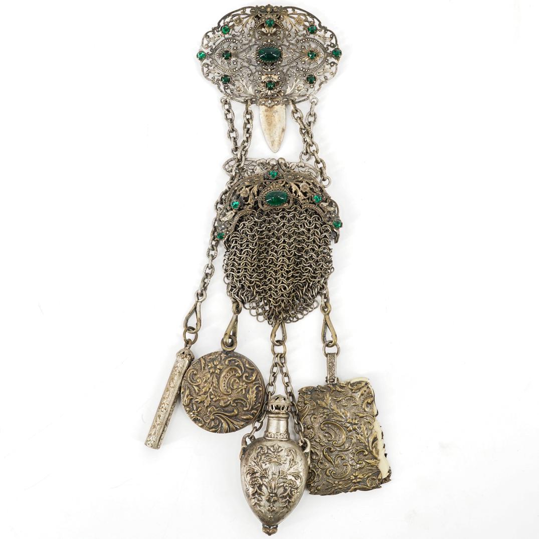 Victorian Ornate Filigree Chatelaine W/ Green Beads (1 of 7)
