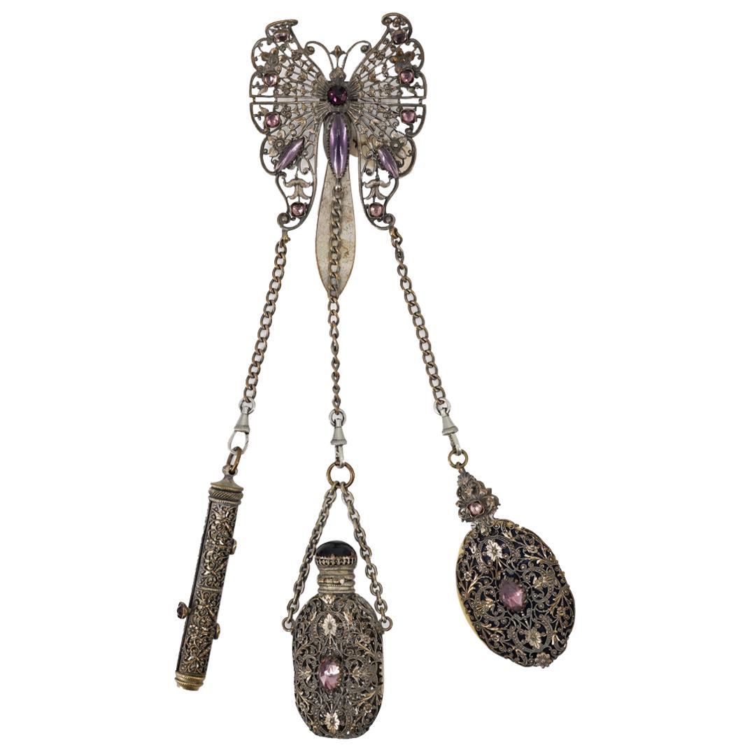 Victorian Silver Plate Chatelaine W/ Amethyst Beads (1 of 5)
