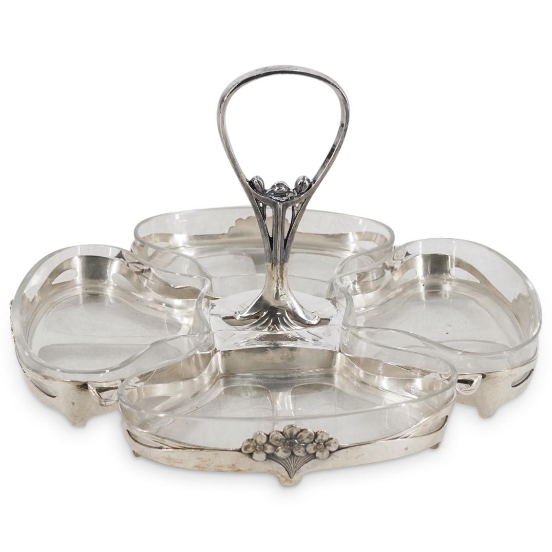 Antique French Orfevrerie Gallia Silver Plate & Glass Clover Form Serving Tray (1 of 6)