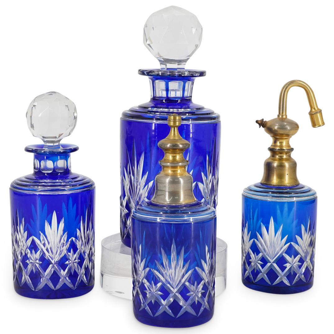 (4Pc) Antique Saint Louis Cobalt Crystal Vanity Bottle Set (1 of 6)