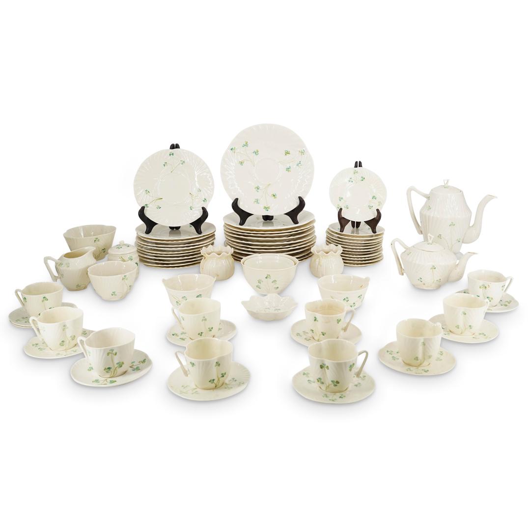 (69 Pc) Irish Belleek "Harp Shamrock" Porcelain Set (1 of 8)