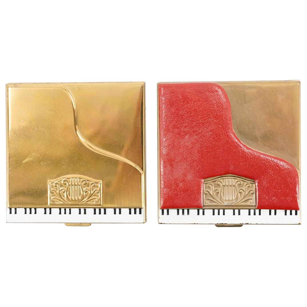 (2 Pc) 1940s Volupte Pianette Makeup Compact Cases (1 of 8)