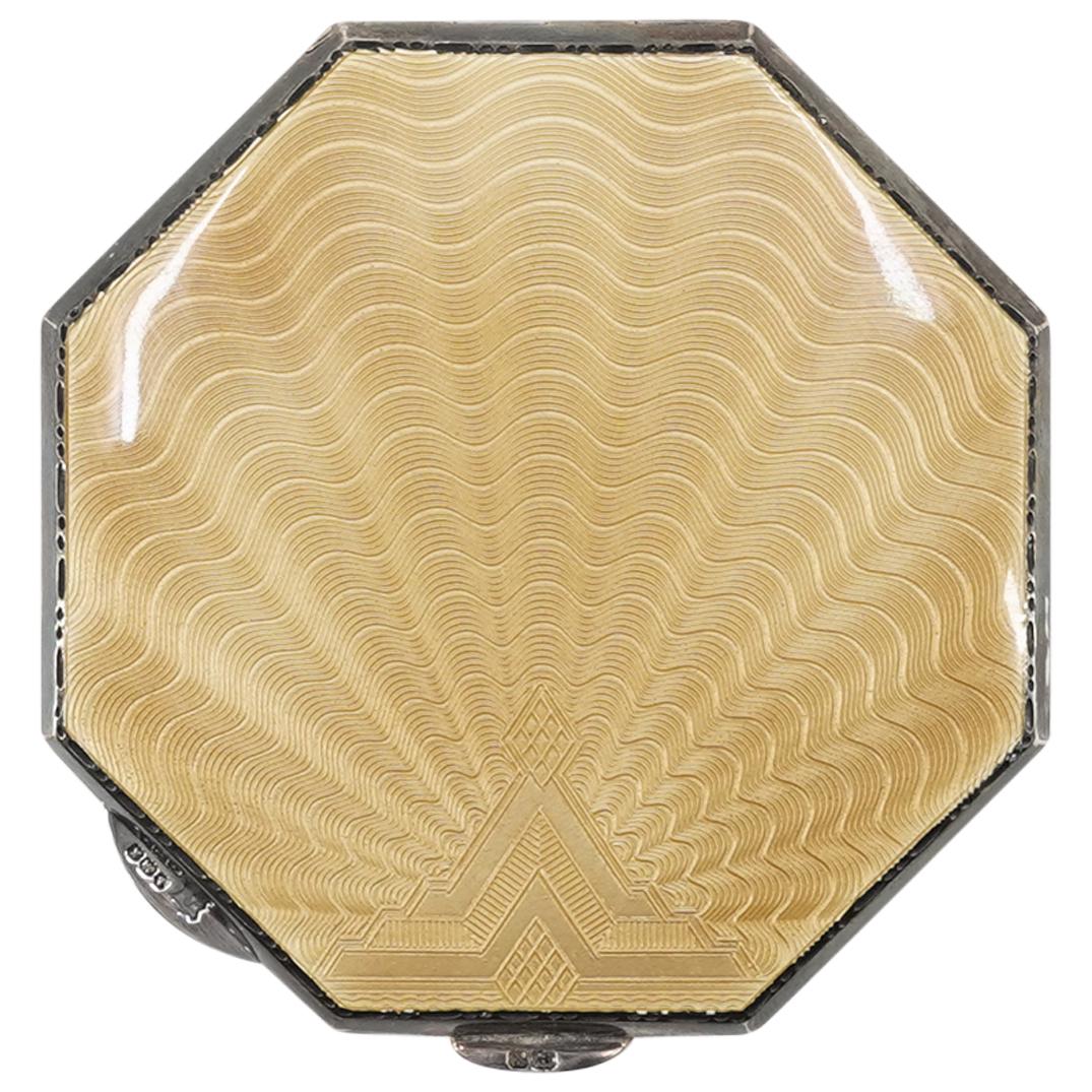 English Sterling Silver Enamel Guilloche Compact Case (1 of 4)