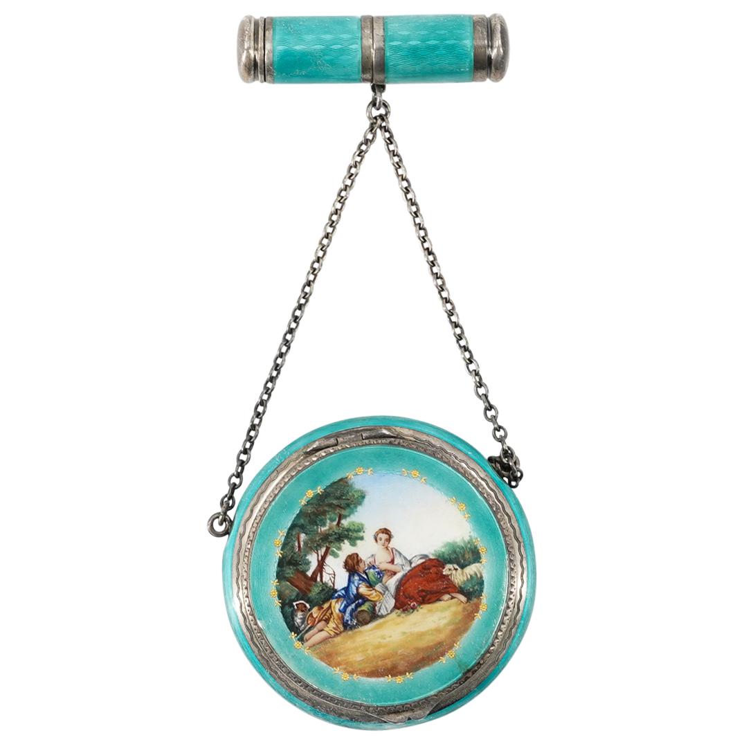 English Sterling Silver Pastoral Guilloche Compact Case W/ Lipstick (1 of 8)